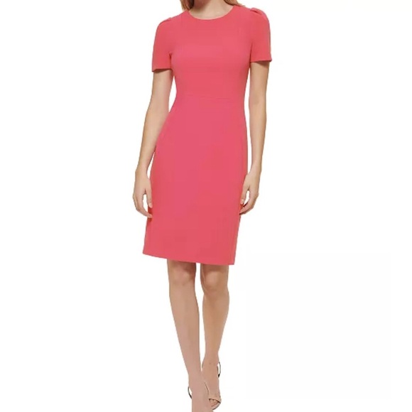Brand New Calvin Klein Women’s Short-Sleeve Coral Pink Dress Size 12 Petite, NWT - Picture 2 of 6